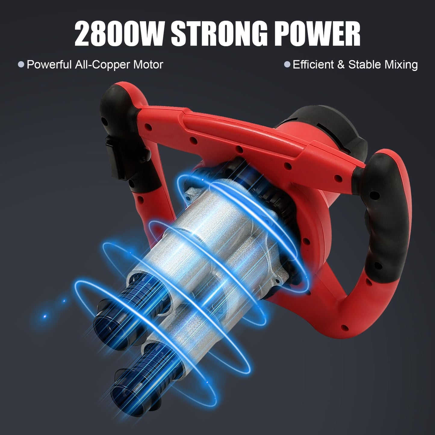 2800W Handheld Electric Concrete Mixer, Cement Mixer Dual Paddle, Portable Mortar Mixer 6 Adjustable Speed, Electric Concrete Plaster Grout Paint Mortar Mixer Machine Red