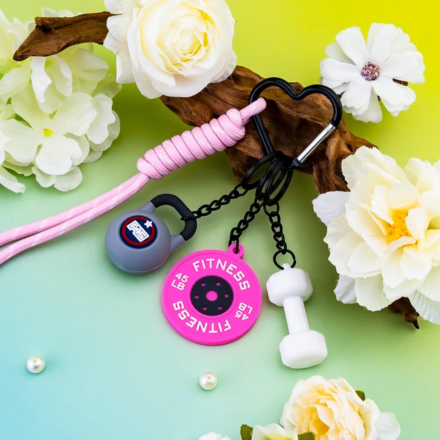 VIESUJI Gym Gifts for Women Pink Bag Charm Gym Bag Accessories Barbell Fitness Dumbbell Keychain backpack Charms Fitness Enthusiast gifts