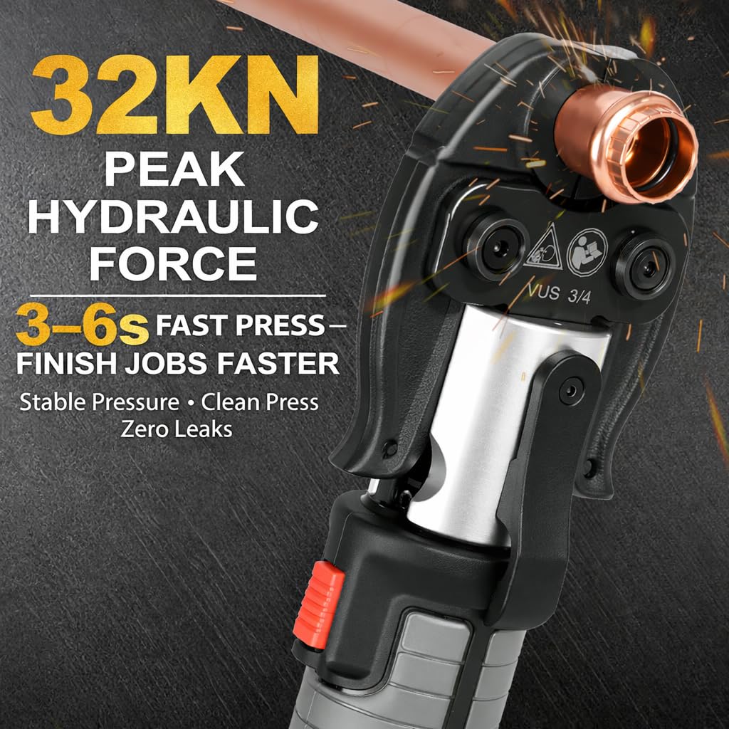 UTZIKO 18V Cordless Pipe Crimping Tool Kit, Electric Hydraulic Pipe Crimper with 1/2", 3/4", 1" Jaws & Pipe Cutter for Copper, Stainless Steel & PEX Pipes, One-Hand Operation