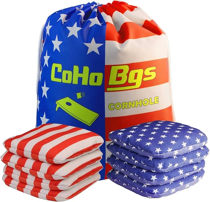 CoHoBgs Corn Hole Bags Set 8, Professional Cornhole Bags Dual-Sided Slick & Stick Resin Filled Suede and Duck Canvas Bean Bag for Cornhole Game Includes Carry Case