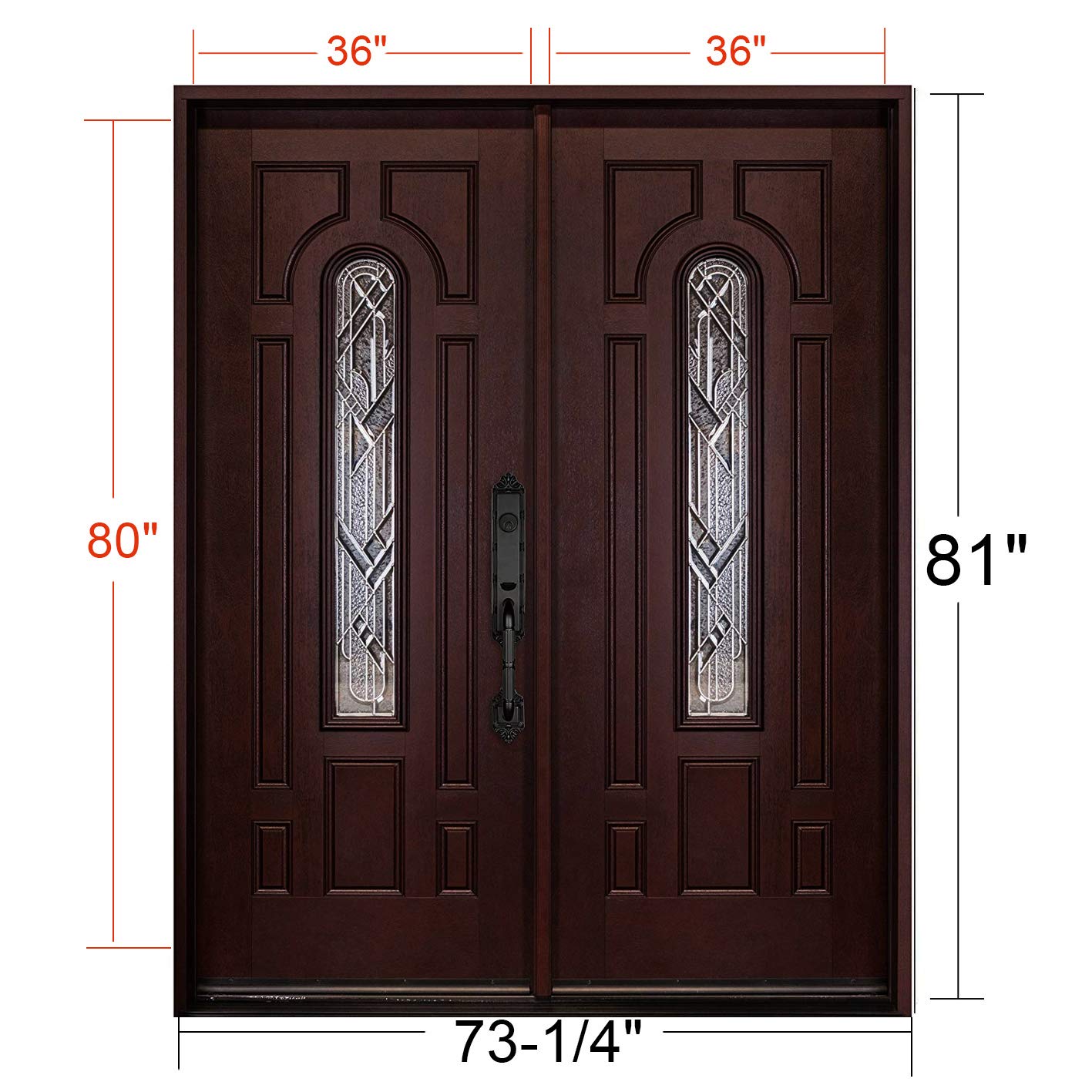 Front Door with Dual Sidelight FM280B Fiberglass Door (Left-Hand, Double Doors 36x36x80)