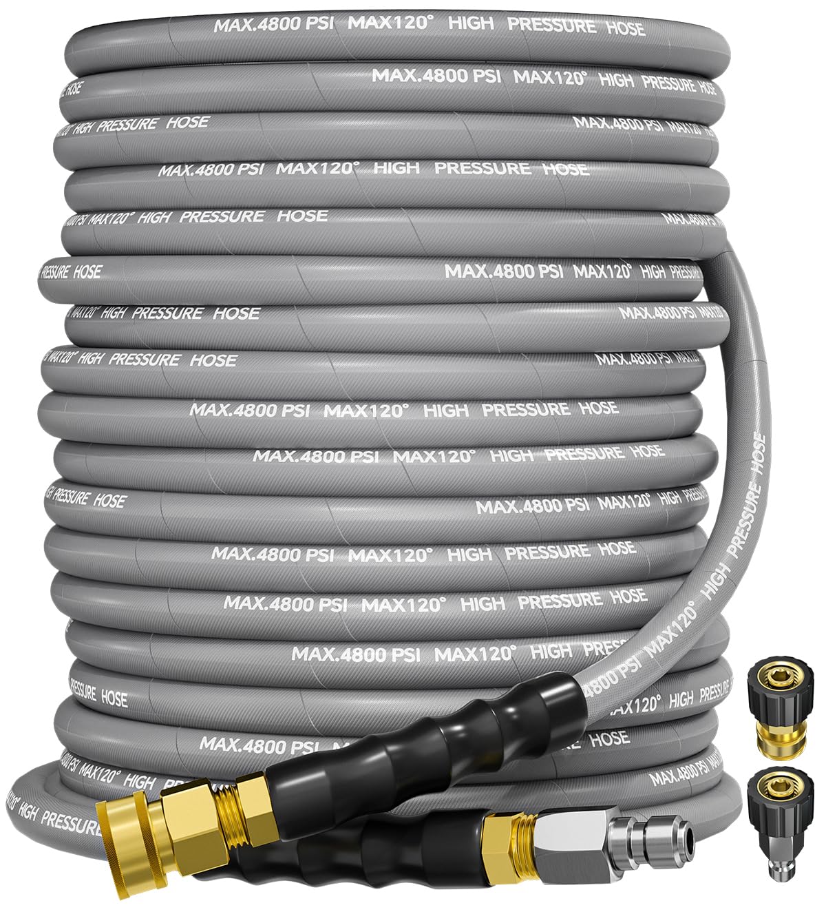 TechSweepPro 3/8" 4800PSI Pressure Washer Hose 100FT with Swivel Quick Connect for Cold/Hot Water Max 248°F, Kink Resistant Steel Wire Braided, Wear Resistant Power Washer Hose with M22 14mm Adapter