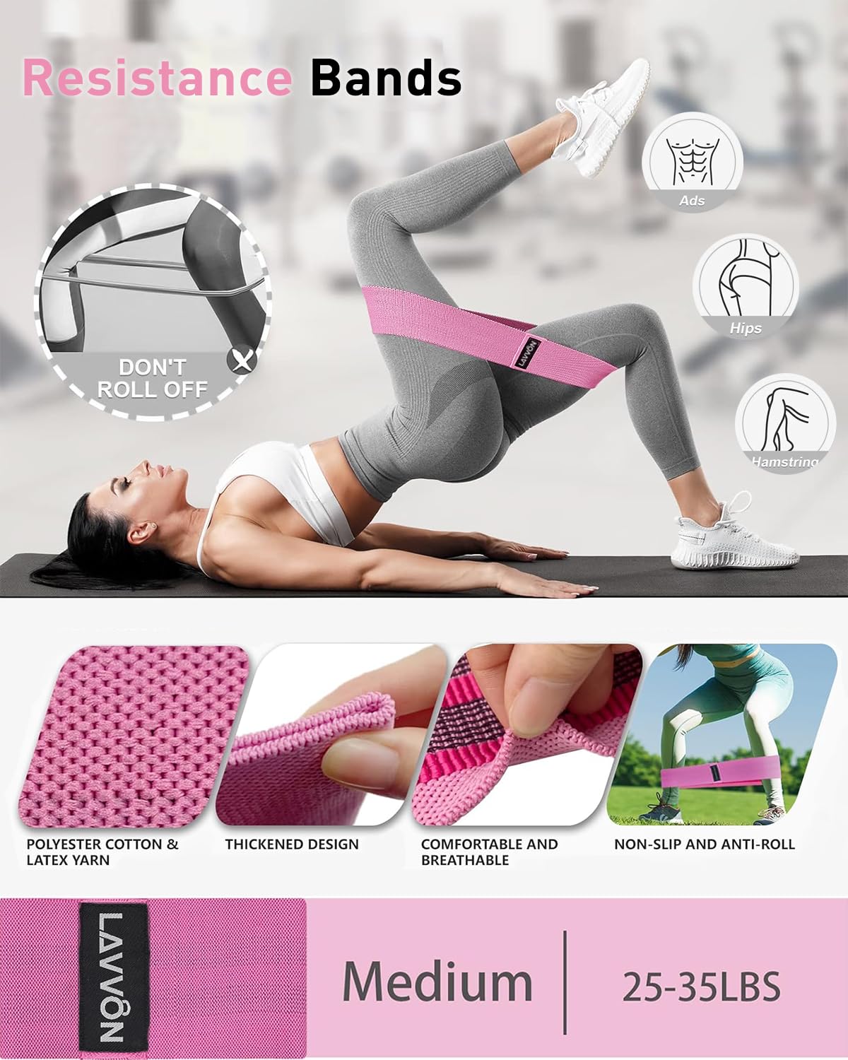 7Pcs-Barbell Pad Set for Hip Thrust - Squat Pad, Bench Press Workout Foam Weight Lifting Bar Cushion,Gym Accessories for Women with Bar Bad,with Gym Ankle Straps,Hip Resistance Bands,Lifting Strap (Pink)