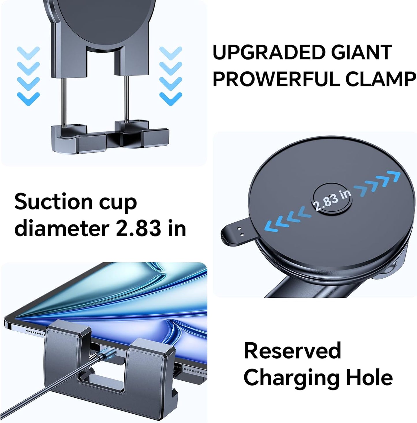 Coolpow Stand360 4.7"-12.9" Tablet Holder for Car ipad Holder for CarWindshield+Dash Suction Cup ipad Mount for Truck