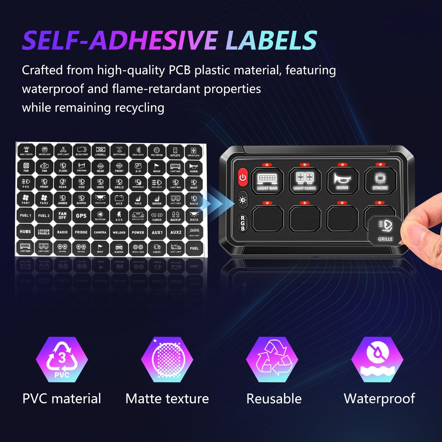 Chelhead 8 Gang RGB Switch Panel 12V Switch Toggle Momentary Pulsed 8 Circuit Control Relay Waterproof Compatible with Bus Car UTV ATV SUV Jeep Golf Cart Off-Road