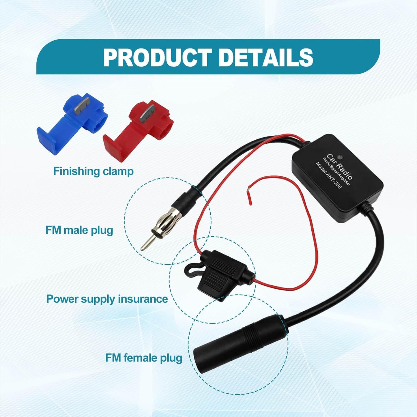 BSAMZO 12V 25 Car Antenna Booster db Antenna Signal Reception Amplifier, Amplify Signal & Reduce Noise AM FM for Car