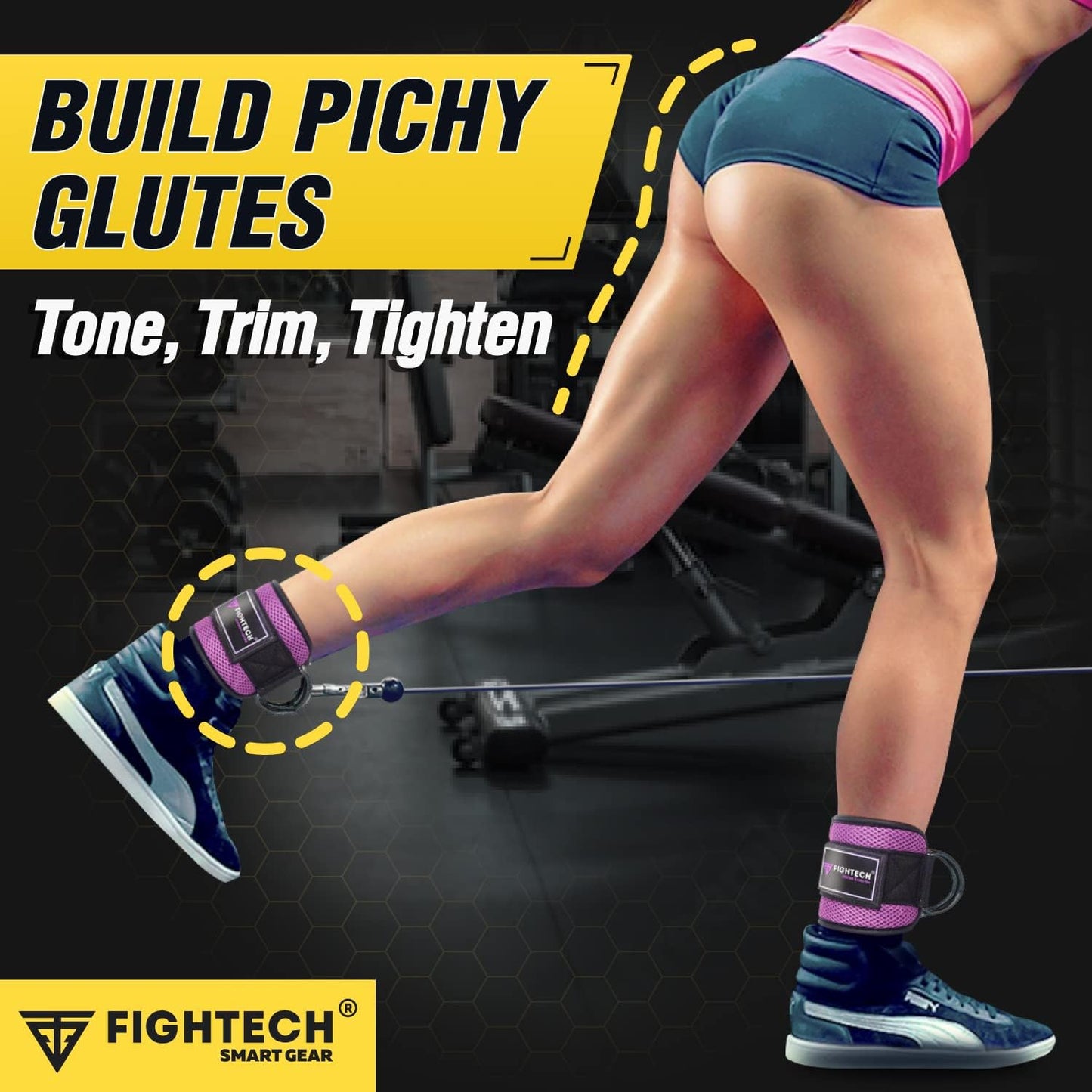 FIGHTECH Ankle Straps - Cable Machine Attachment - Padded Ankle Cuffs for Glute Kickbacks and Leg Workouts (Lavender/Classic)
