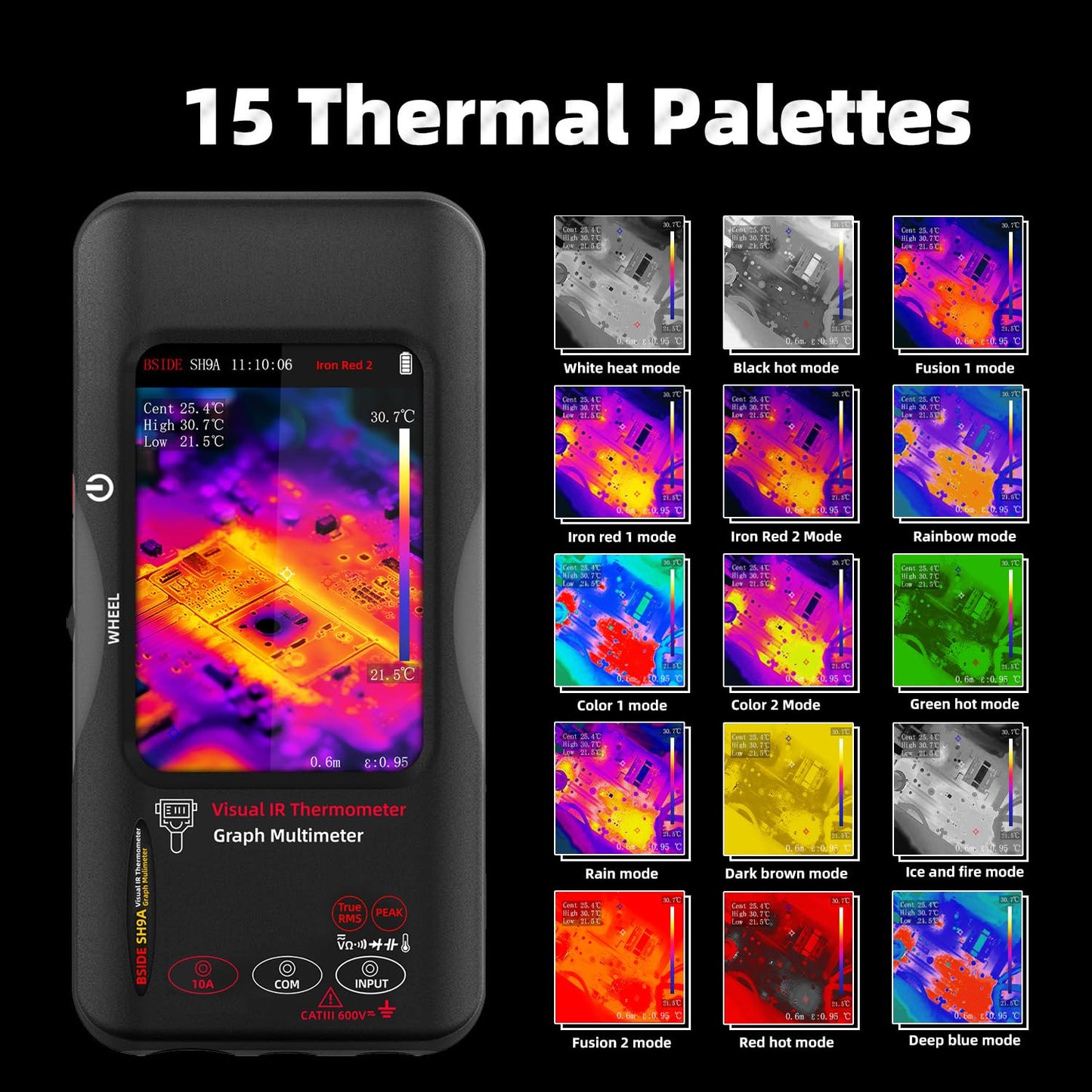 BSIDE SH9A Thermal Imager Multimeter with Macro Lens 428×320 IR Resolution, 20000 Words Multimeter with 3.98'' Touchscreen 25Hz Infrared Thermal Camera 15 Thermal Palettes Dual-Light Fusion IR Camera
