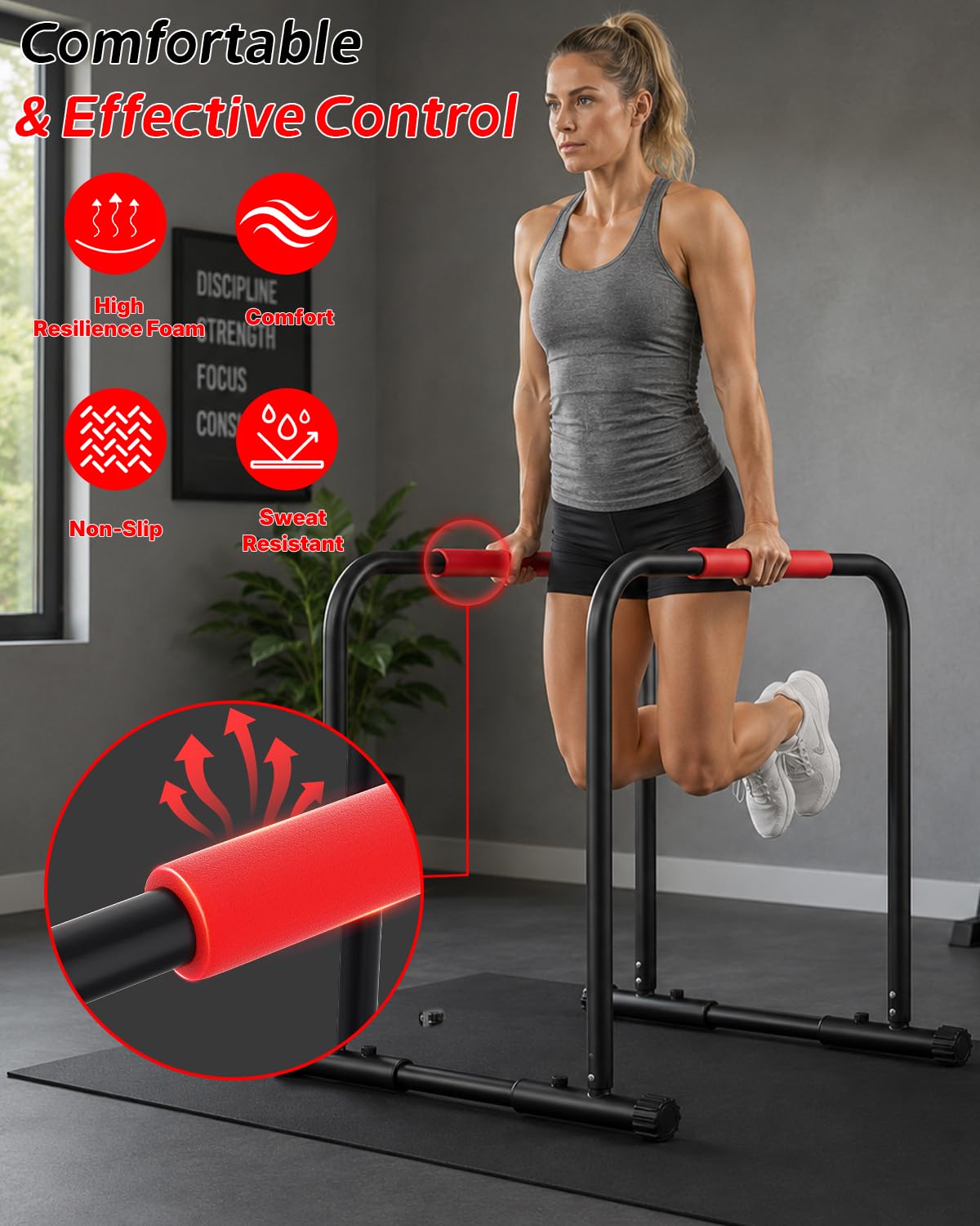 Streamnova Dip Bar Station, 1100LBS Heavy-Duty Adjustable Height & Width Parallel Bars with Dual Inner Connectors ltra-Stable Settings & Non-Slip Feet for Home Gyms, Upper Body & Core Training