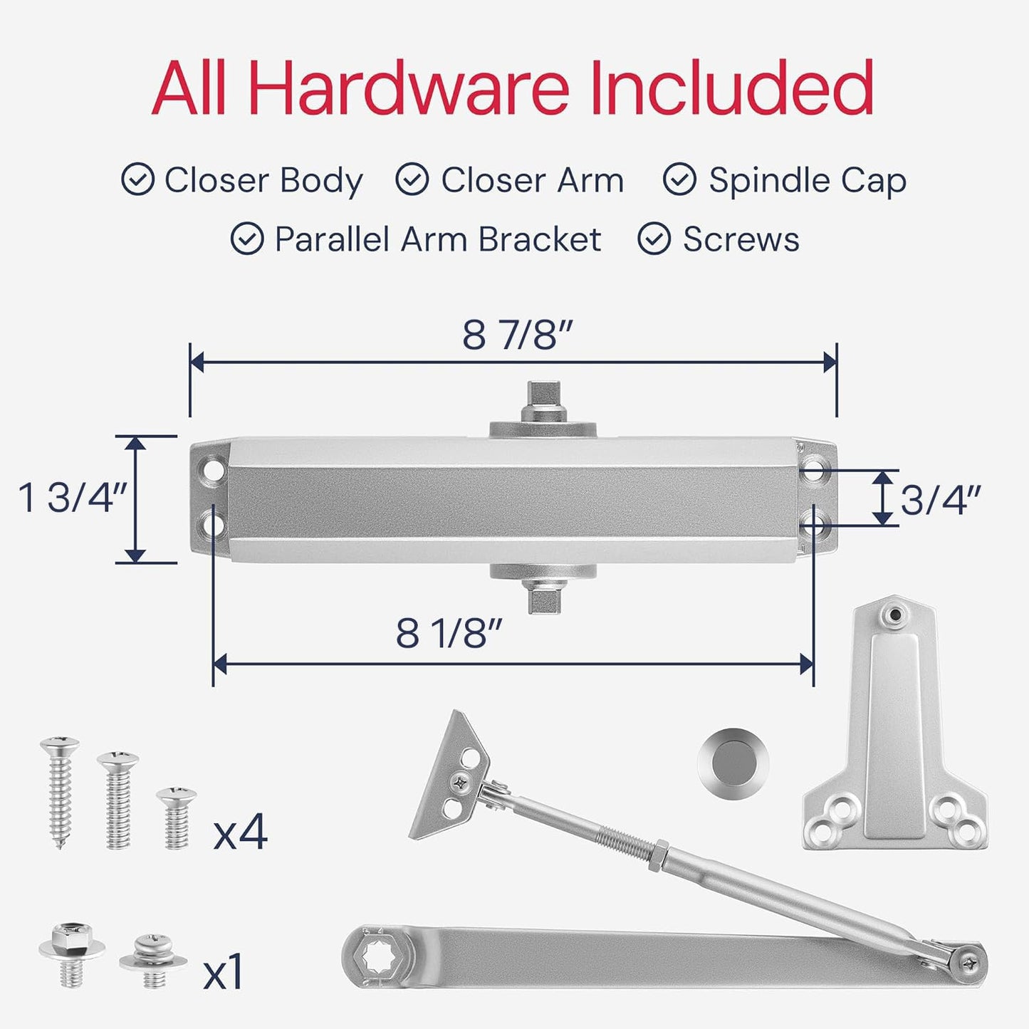 Lawrence Medium Duty Commercial Automatic Door Closer - Surface-Mounted Auto Door Closer for Home, Garage & Light Commercial Door Use - Embassy Series LH534