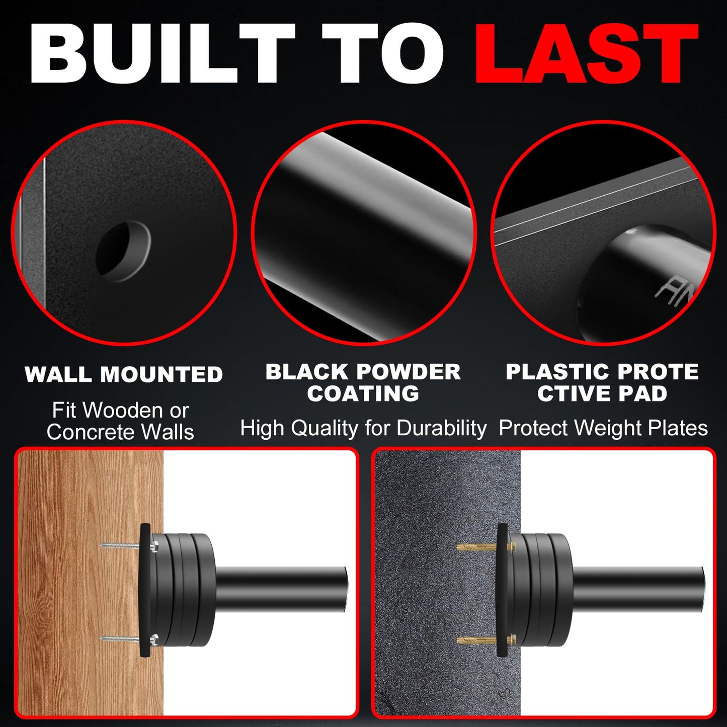 ANOSWXG Wall-Mounted Strength Training Plate Storage Rack – Heavy Duty 2” Weight Plate Holder with Foam Padding, Bumper Plate Storage for Home Gym, Garage, and Power Rack (Black-4pis)