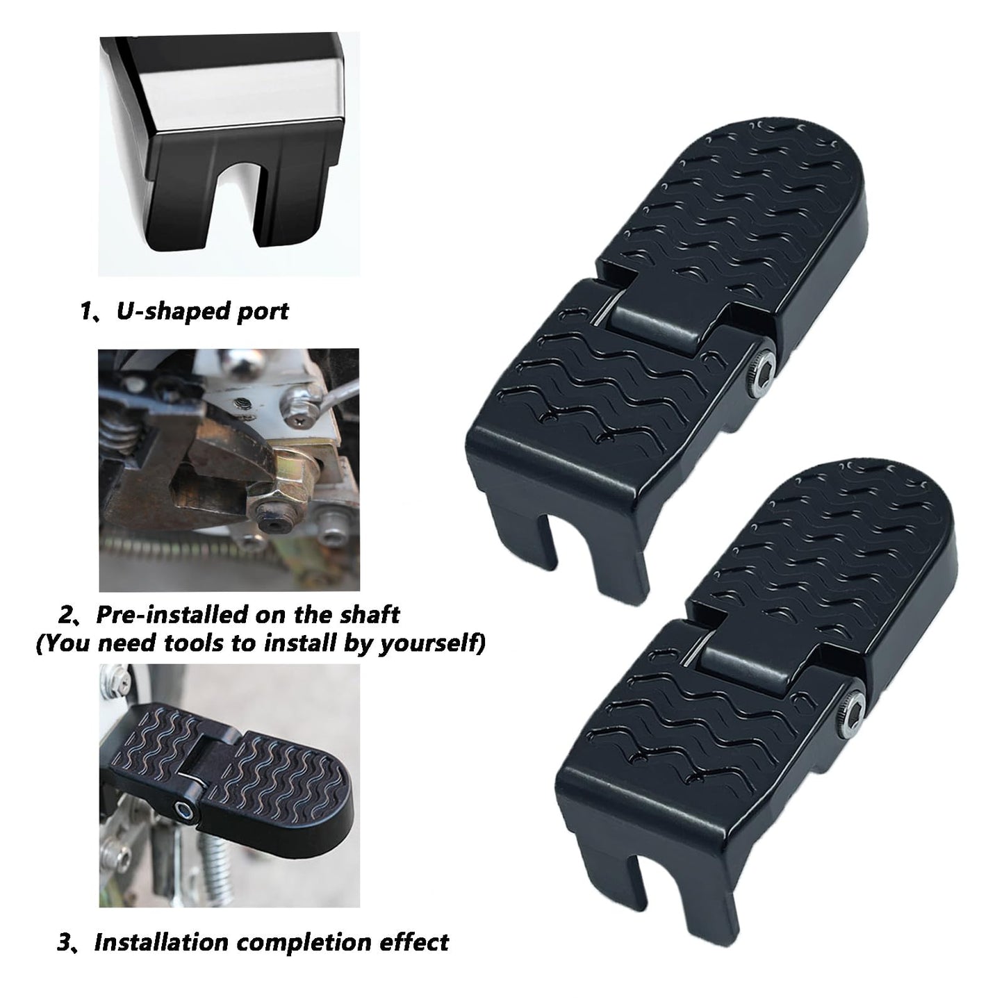 LOOEEL 1 Pair 15MM U Slot Bicycle Rear Pedals Folding Rear Seat Footrest Pedals Cycling Accessories for Mountain Bike, Folding Bicycle