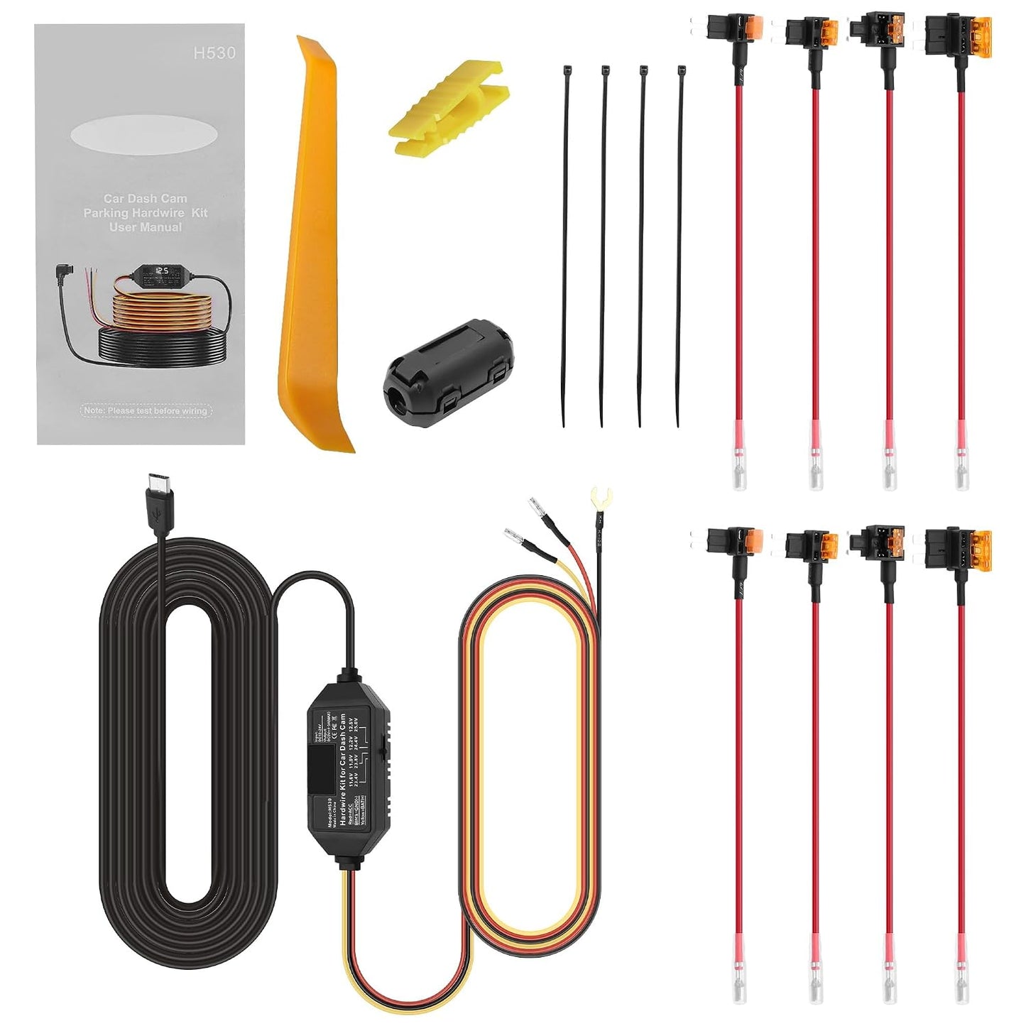 12V-24V 5V 3A 11.5ft MEIRIYFA Dash Cam Acc Hardwire Kit Micro USB Hard Wire Kit Fuse to DC Dashboard Car Camera Charger