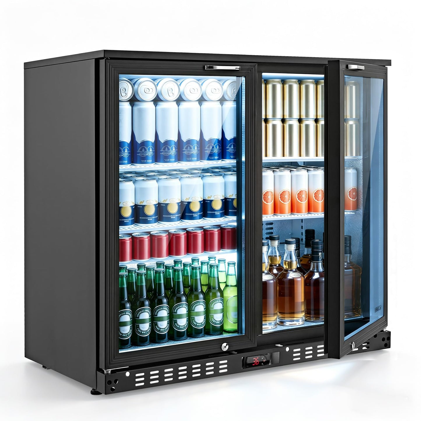 VEVOR Back Bar Cooler, 7.4 Cu. Ft Commercial Beverage Refrigerator, Under Counter Bar Fridge with 2 Glass Doors, LED Lighting, Shelves, Low-E Glass Display Cooler for Beer, Soda, Wine, Drinks