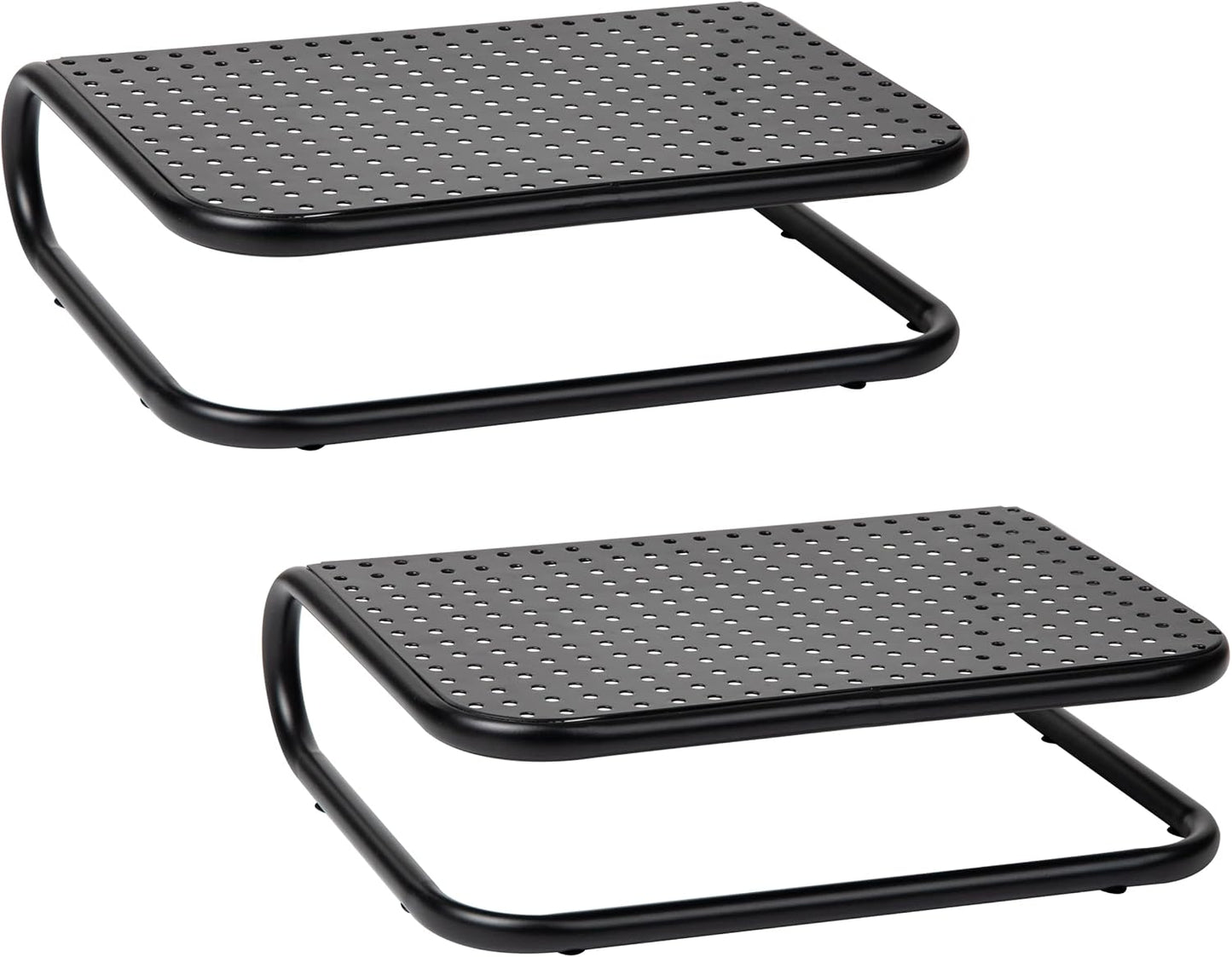 Set 2, 14.25"L 11"W 4.25"H, Mind Reader Monitor Stand, of Ventilated Laptop Riser, Desktop Organizer, Metal, x x Black