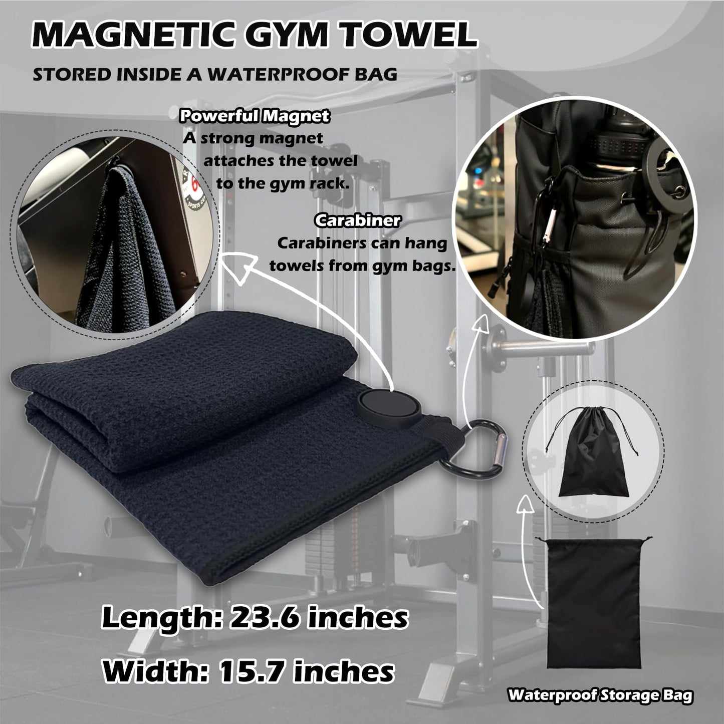 Magnetic Gym Bag Bundle 3-in-1: Sling Bag with 32oz Water Bottle & Phone Holder, Magnetic Towel & Pouch – Small Gym Bag for Men Women