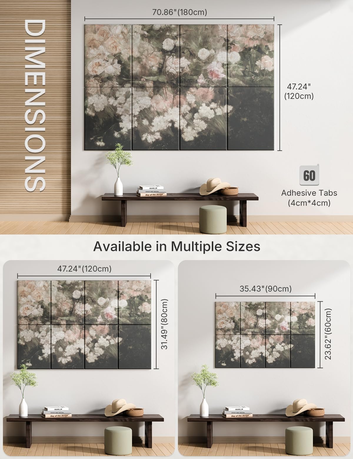 Wall Art Acoustic Panels,70''×47''Sound Absorbing Panels-8-Pack with 60 Adhesive Tabs, Decorative Sound Absorbing Panels for Living Room and Recording Studio, Offices-Garden in May