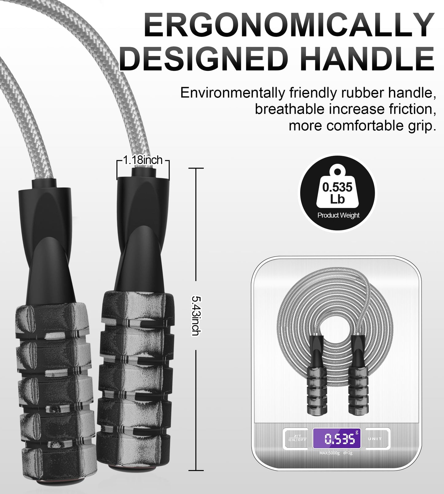 CRHOEIQ Jump Rope for Fitness, Weighted Jumprope for Women Workout, Adjustable Adult Exercise Skipping Rope for Men (Grey)