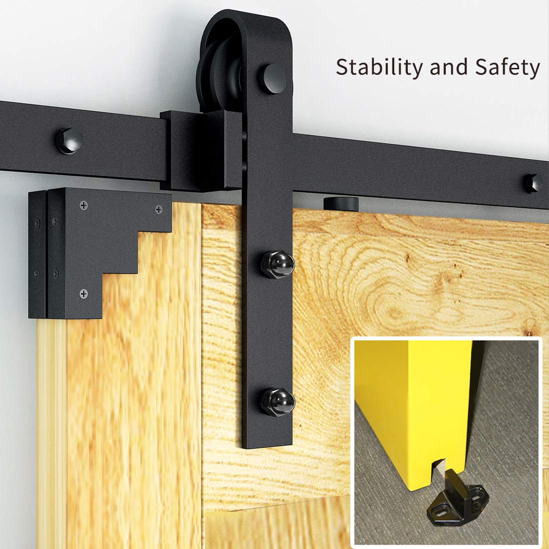 Signstek 12 FT Double Sliding Barn Door Hardware Track Kit, Wood Slab Use, for Garage, Kitchen, Bedroom, Fit 36'' Wide Door Panel-Smoothly and Quitely-Easy to Install (J Shape Hanger)