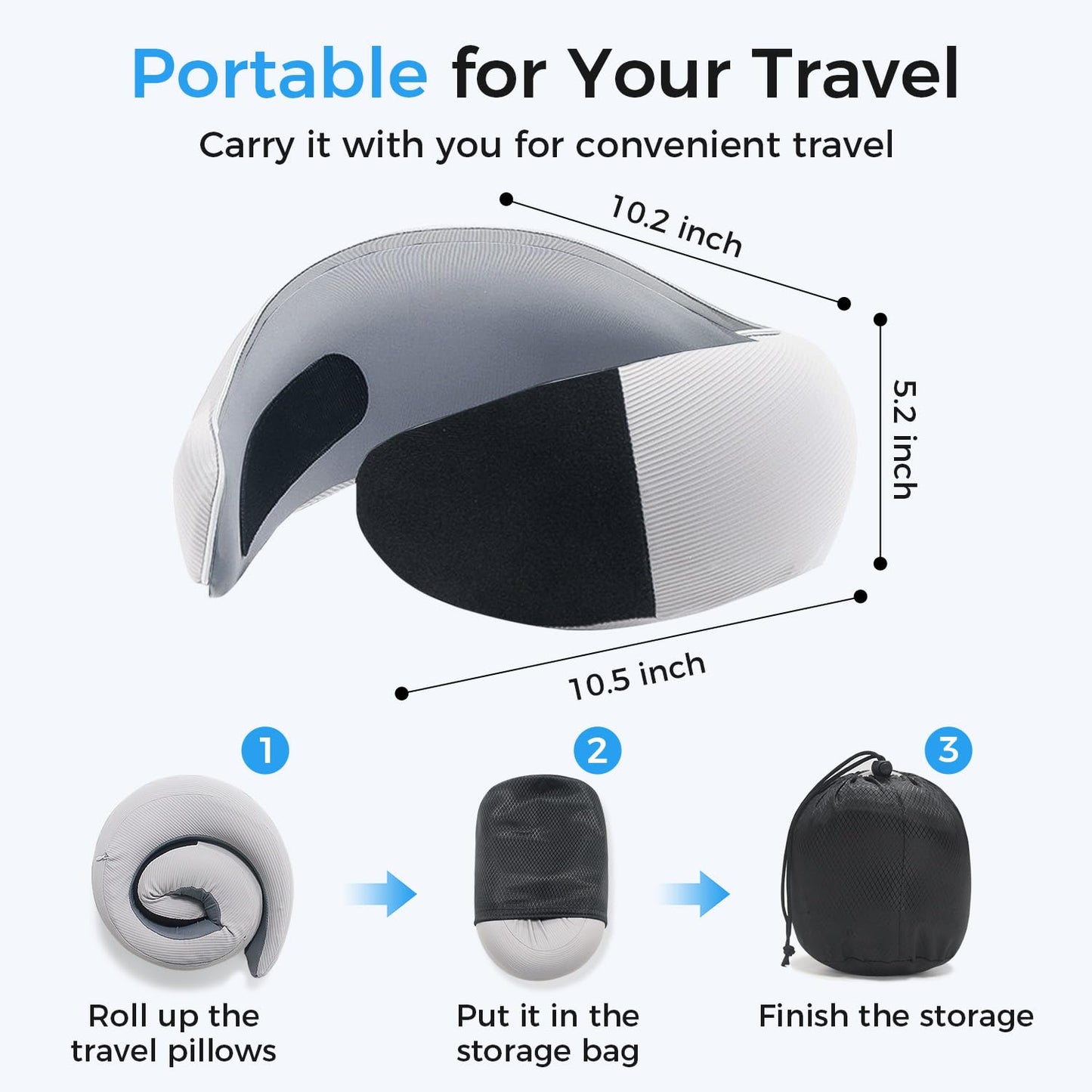 Travel Pillows, 100% Pure Memory Foam Neck Pillow for Airplanes, 360° Head Support, Ergonomic Design, with 3D Eye Mask, Earplugs and Storage Pouch, Airport Travel Essentials for Office, Airplane, Car