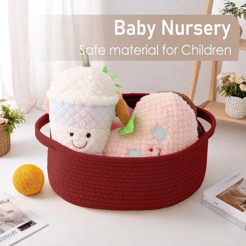 JMvicyroam Woven Basket - Small Rope Storage Bin with Handles for Organizing Shelves & Closets | Red