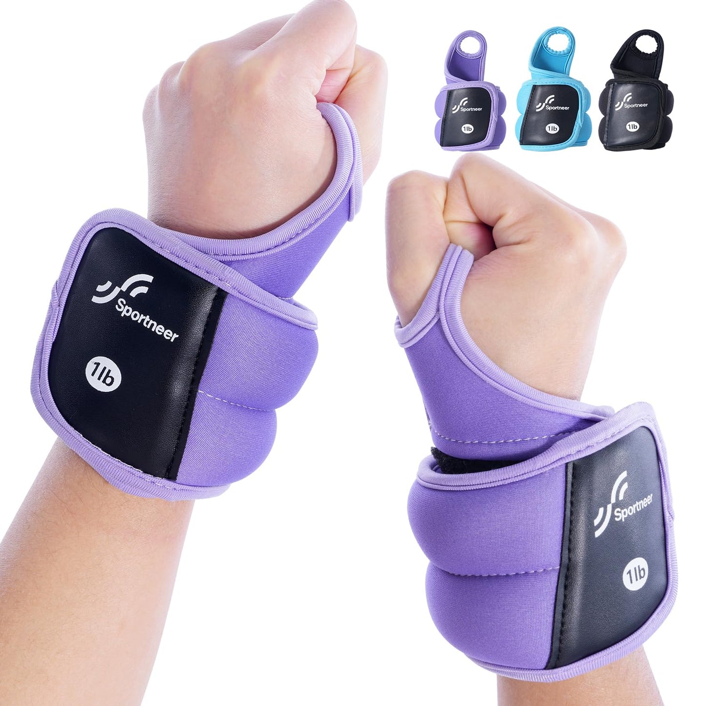 Sportneer Wrist Weights with Thumb Loops Lock for Men Women, 2 LBS /4 LBS Pair Arm Hand Weights for Running Walking Jogging Physical Therapy Gym Strength Training Cardio Exercise, Increase Wrist & Hand Resistance (Purple, 1 LB x 2)