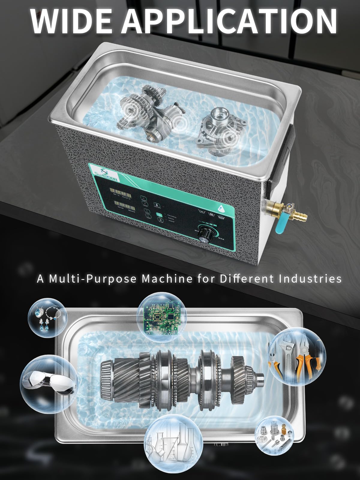 SupRUCCI Ultrasonic Cleaner 6L, Sweep Function, 180W Power Adjustable Ultrasonic Parts Cleaner for Cleaning Carburetor, Metal Engine Parts, Gun, Oil Filter, Bike Chain, Gear, Eyewear, Watch, Jewelry