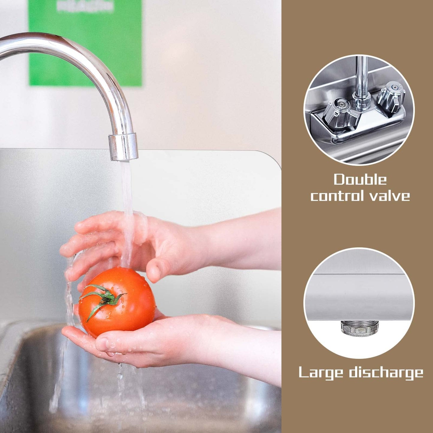 HALLY Stainless Steel Sink for Washing with Faucet and Side Splash, NSF Commercial Wall Mount Hand Basin for Restaurant, Kitchen and Home, 17 x 15 Inches