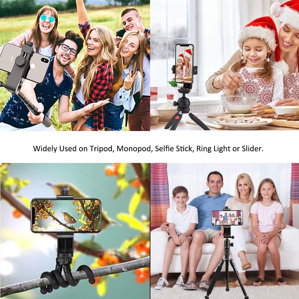 EszkozTA 360 1/4" (Black-1 Pack) Cell Phone Tripod Mount Adapter, Universal Phone Holder Adjustable Clamp, Degree