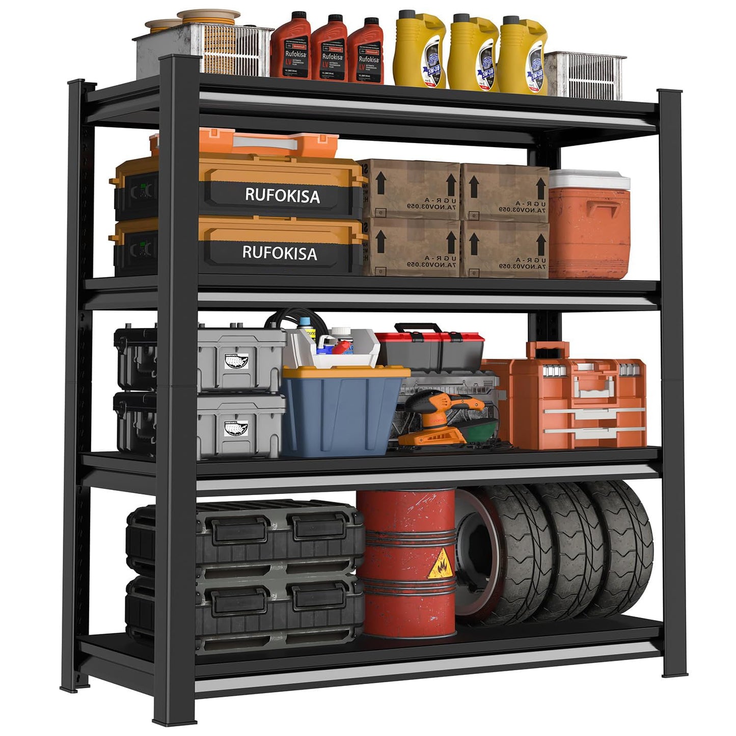 Rufokisa 40in Wide Garage Shelving Heavy Duty，2000lbs Large Loads Adjustable Garage Storage Shelves,All Metal Storage Racks and Utility Rack Shelves, 40”W x 16”D x 72”H (Black)