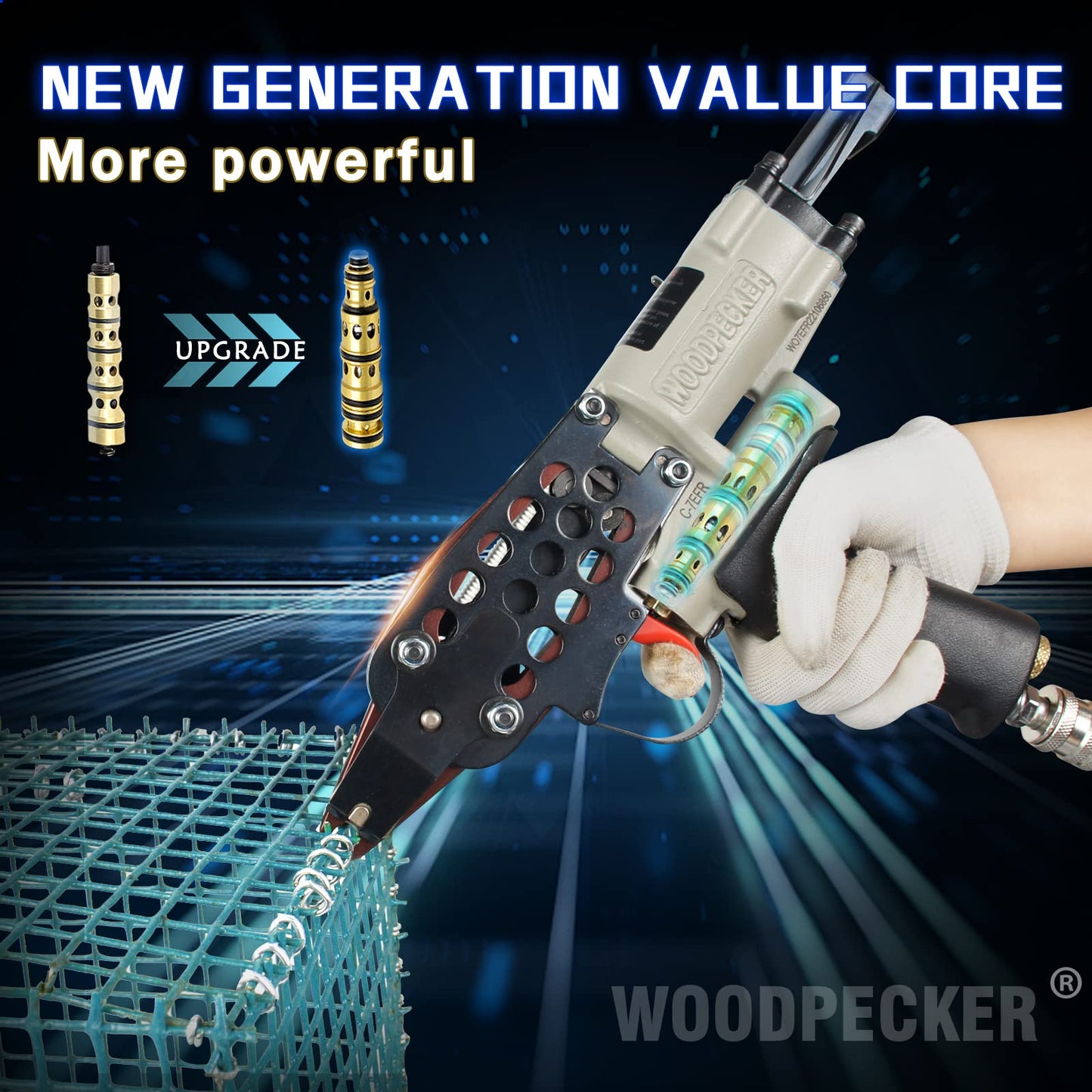 Woodpecker #C-7EFR 15 Gauge Pneumatic Hog Ring Staple Gun, New Adjustable Speed Generation 3/4-Inch Inner Crown Air Power C Ring Stapler, 4.8-8.0mm Closure Diameter Hog Ring Plier for Spring Mattress