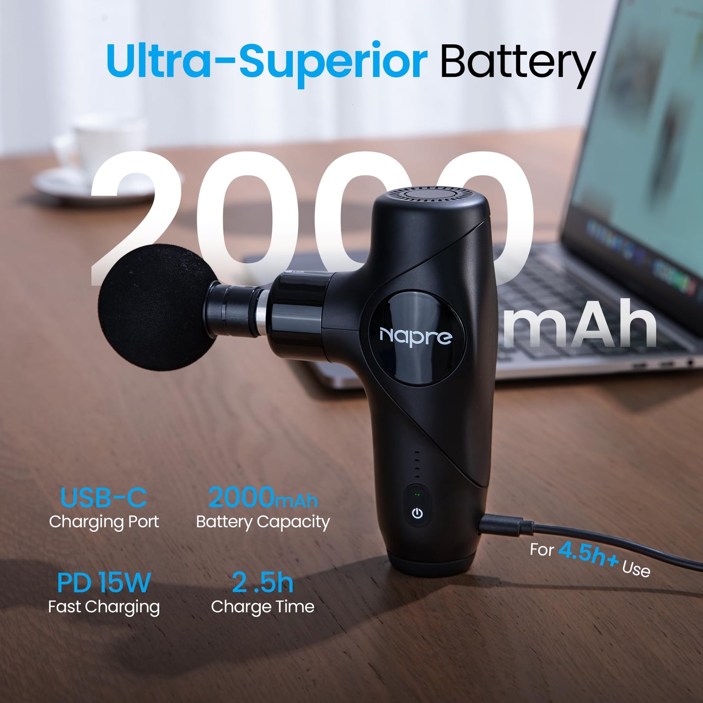 NAPRE 3-in-1 Detachable Massage Gun,Mini Massage Gun Deep Tissue with Extension Handle,Portable Handheld Percussion Muscle Massager for Back/Neck/Body,Small & Quiet,5 Heads,with Case