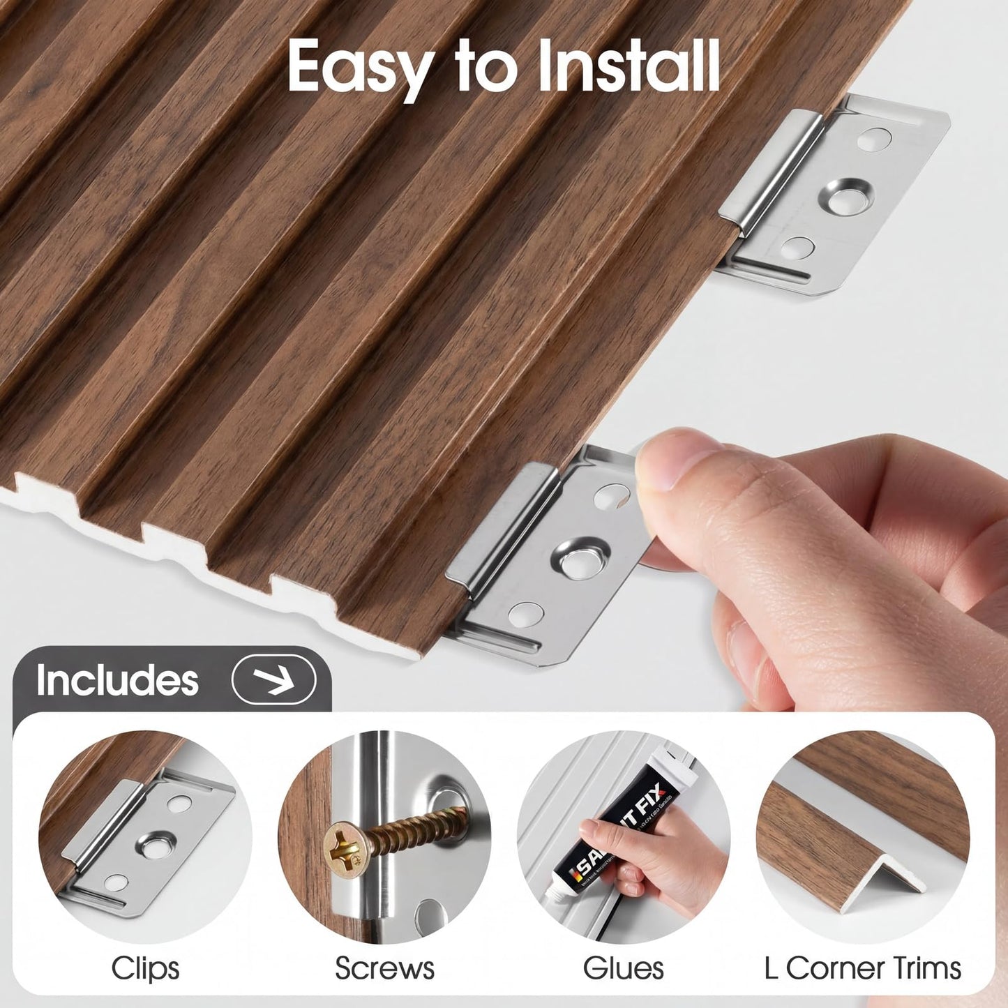 LARWORKS WPC Acoustic Slat Wall Panels 16-Pack 47.2'' x 6'', Accent 3D Wall Panel for Interior Wall Decor, Waterproof Fluted Textured Panel Wall Slats,Solid Walnut (Cover Approx.32 sq.ft)