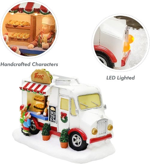 Moments In Time Christmas Village Taco Truck - LED Lighted Food Vendor Scene | Hand-Painted Holiday Décor