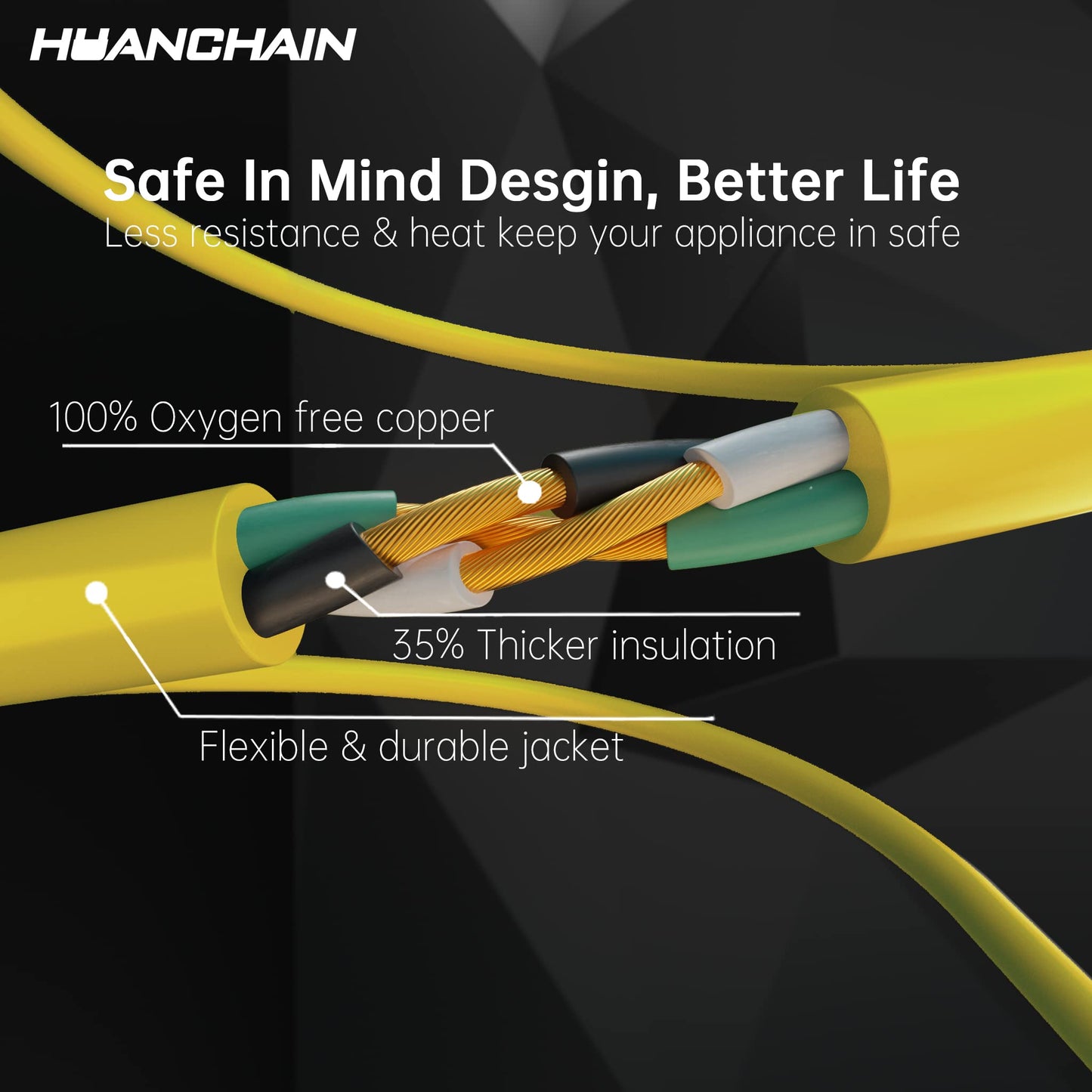 HUANCHAIN 500 ft Outdoor Extension Cord Waterproof 12/3 Gauge Heavy Duty with Lighted end, Flexible Cold-Resistant 3 Prong Electric Cord Outside, 15Amp 1875W 12AWG SJTW, Yellow, ETL