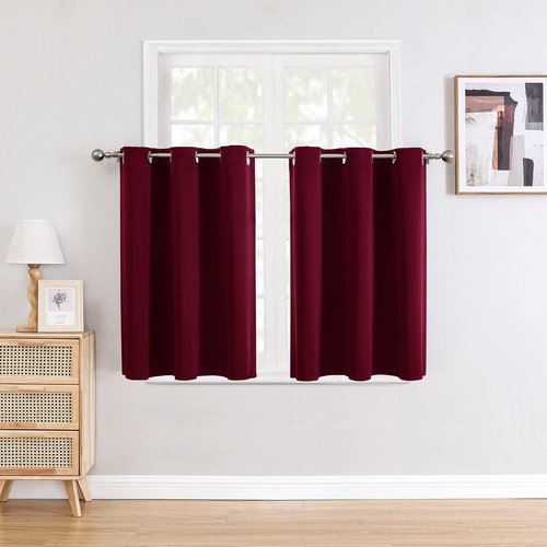 ChrisDowa Small Window Curtains - Grommet Thermal Insulated Room Darkening Panels (Burgundy Red, 42 x 36 Inch)