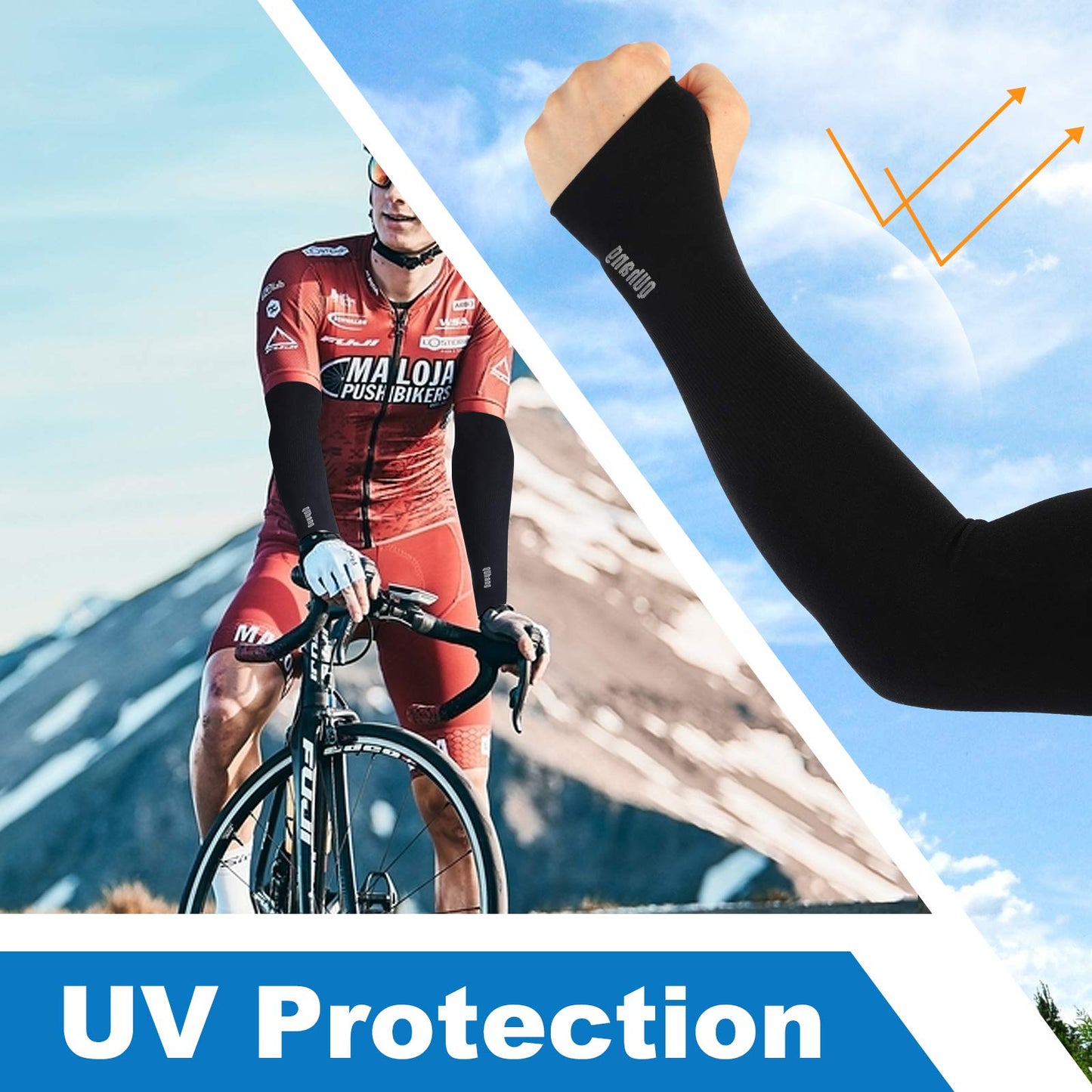 QUhang 6 Pairs Arm Compression Sleeves for Women Men Outdoor UPF50 UV Protection Sun Sleeves Cooling Tattoo Black Sleeve with Thumb Hole