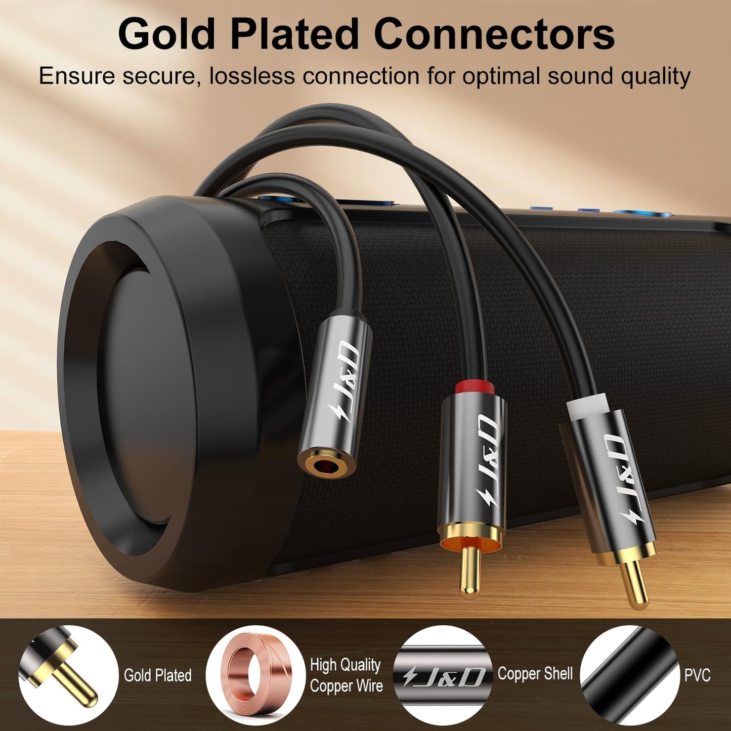 3.5mm 3.5mm 2 MP3, 6 J&D to RCA Adapter Cable, Gold Plated Female to RCA Male Stereo Audio Y Cable for Record Player