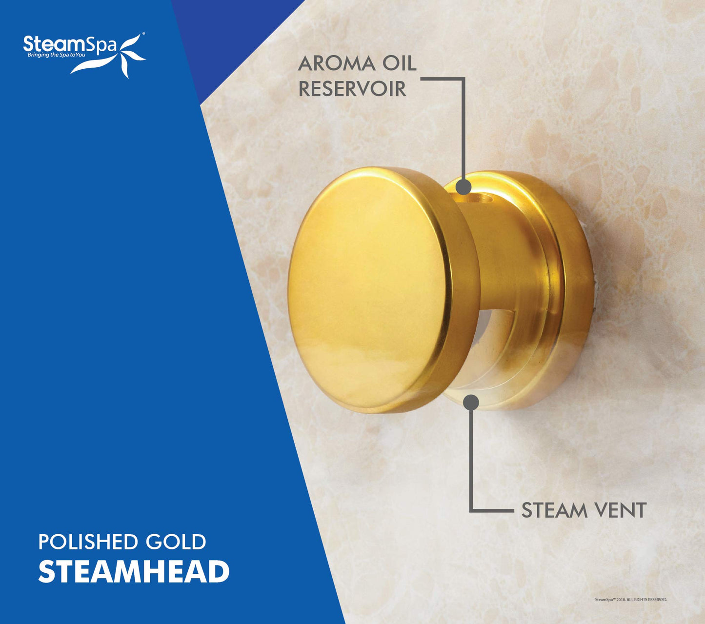 SteamSpa Premium 10.5 KW QuickStart Acu-Steam Bath Generator Package with Built-in Auto Drain in Polished Gold Finish|Touch Panel Control System|PRT1050GD-A