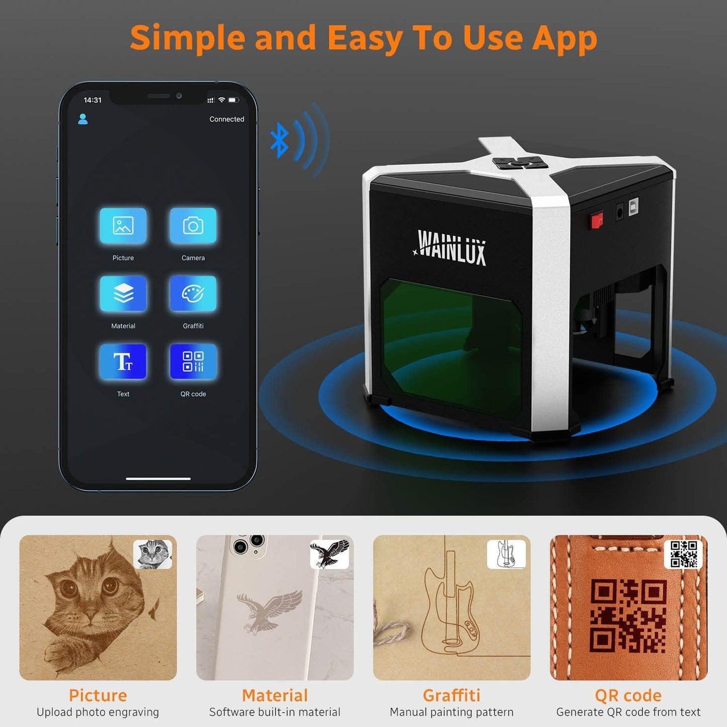 Laser Engraver WAINLUX K6 Pro, 3000mW Laser Engraving Machine, 0.05mm Accuracy, BT Connection Portable Mini Laser Cutter Engraver Tool for Wood Vinyl Leather Glass, DIY Art, Logo Design,Laser class4