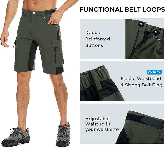 XKTTAC Men's Outdoor Quick Dry Lightweight Stretchy Shorts for Hiking, Tactical, Camping, Travel with 6 Pockets