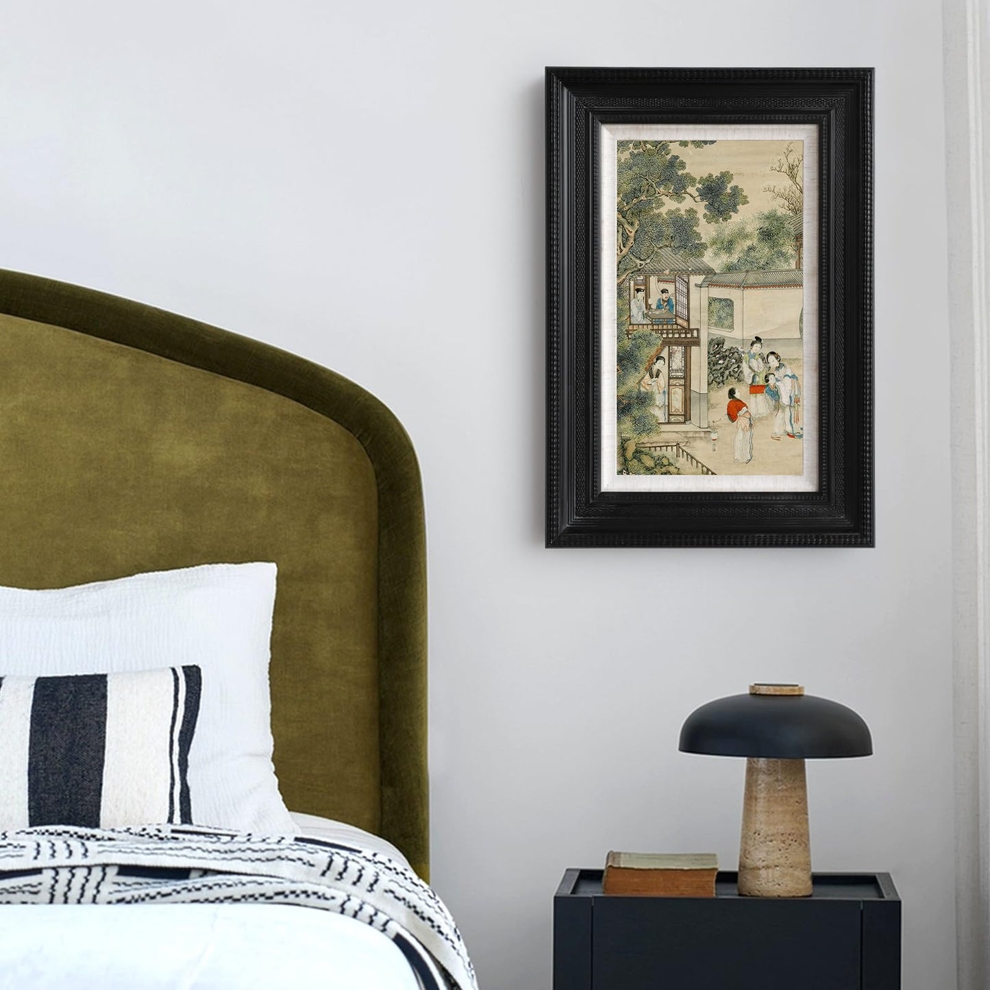 SoochART Black solid wood embossed frame, wall art oil painting style print,Japanese-style decorative painting of a Chinese woman in a landscape