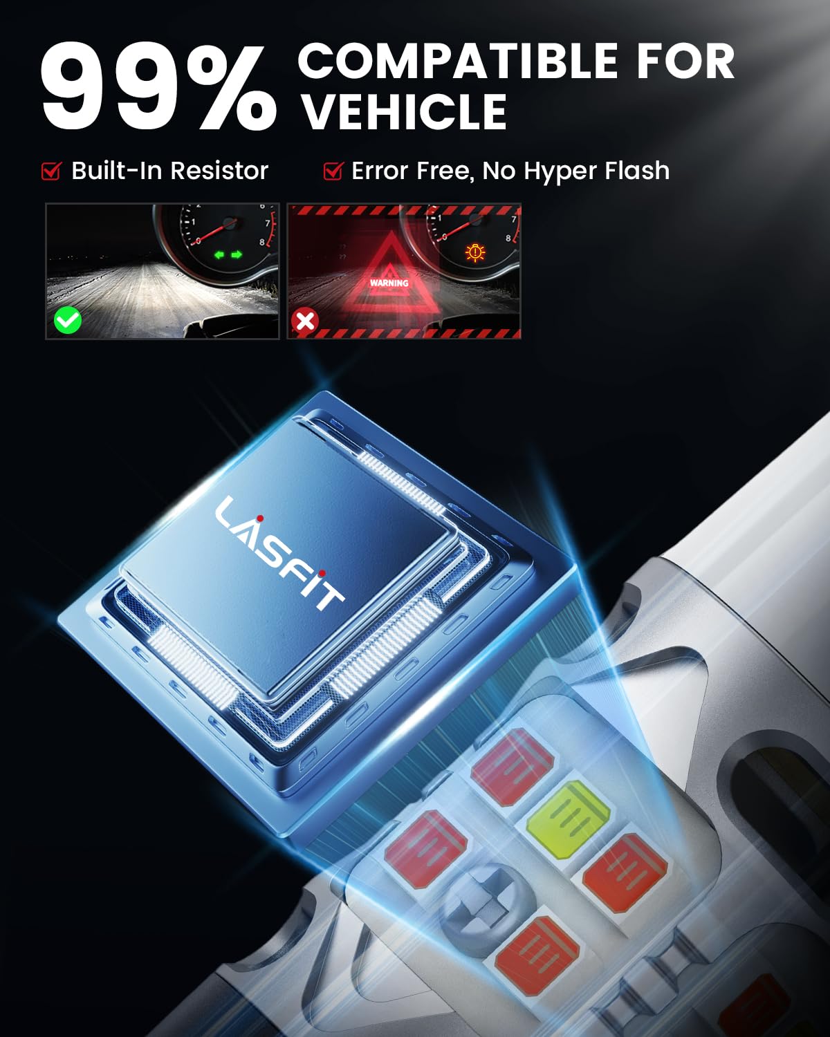 LASFIT 3157 Switchback LED Bulb, T3-3157, Amber/White, Built-in Resistor, Super Bright, 2Pcs
