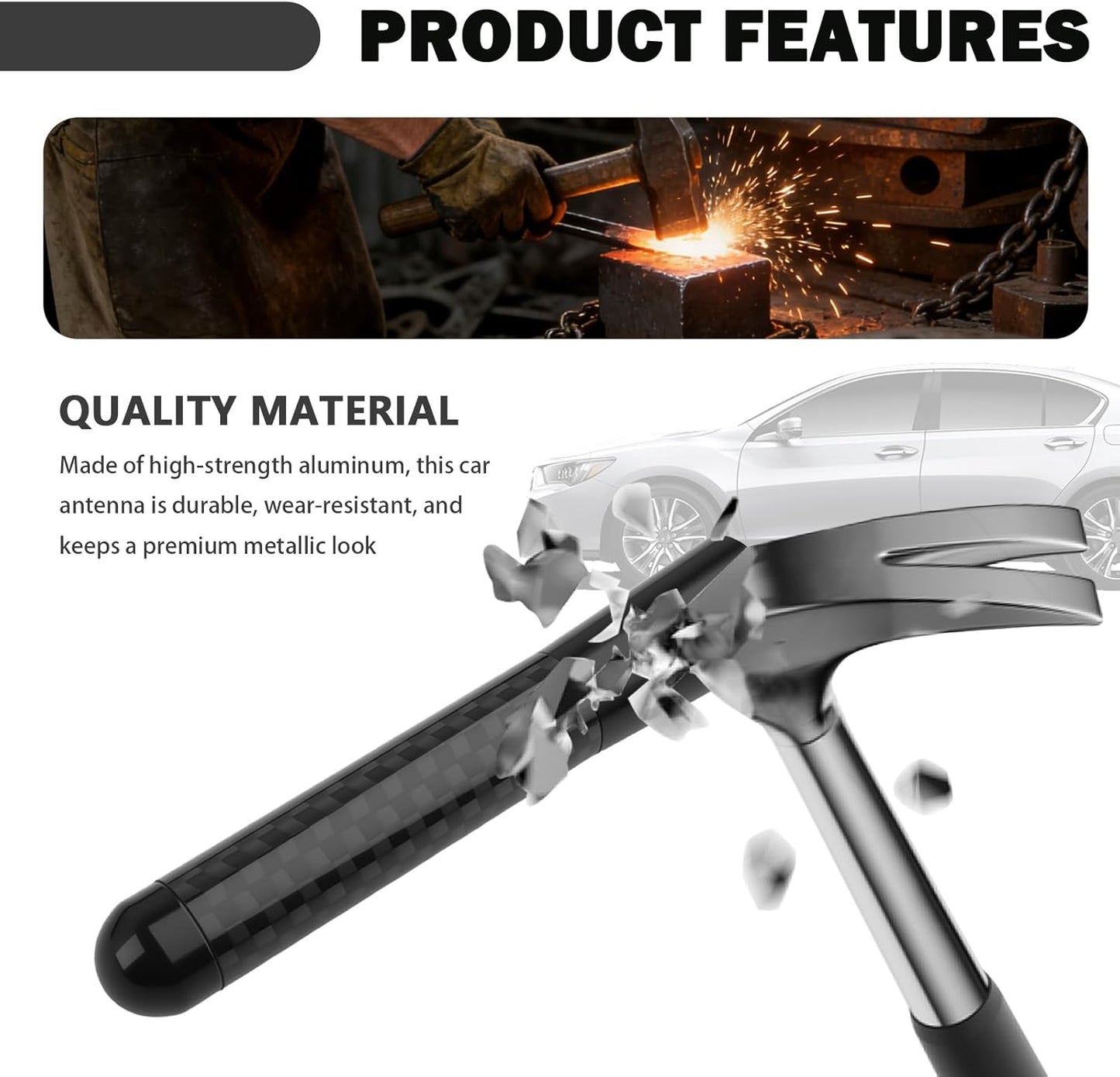 VKQTS 3.11 Inch Short Car Antenna Replacement,Stylish Carbon Fiber Short Antenna for Car as Cars Decor Compatible