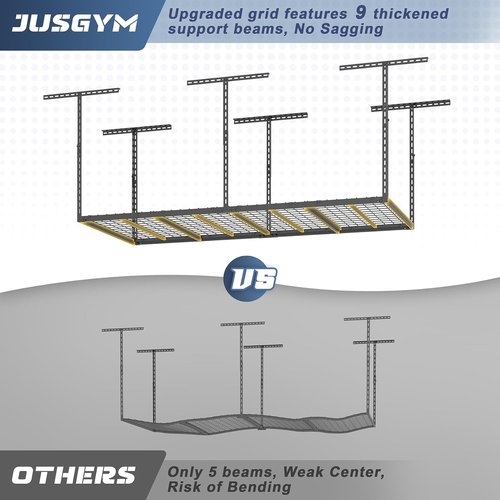 Jusgym Overhead Garage Storage Rack - Heavy Duty Metal | Height Adjustable 26"-40" | 450LBS Capacity