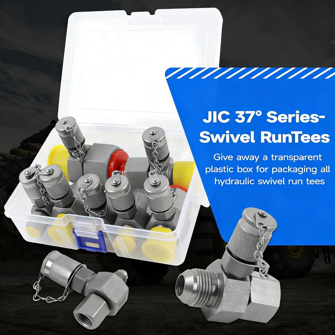 SINOCMP 7Pcs JIC37 Hydraulic Swivel Run Tees Connector Tester Coupling Set, Hydraulic Pressure Test Fittings for Excavator Construction Machinery Hydraulic System
