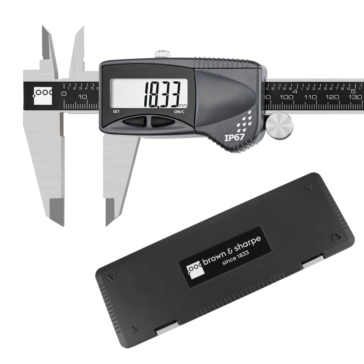 Brown & Sharpe Digital Caliper Measuring Tool, 8" Stainless Steel Vernier Caliper Digital Micrometer with .0005"/0.01mm Resolution, IP67, Electronic Slide Caliper for Laboratory, Factory, DIY