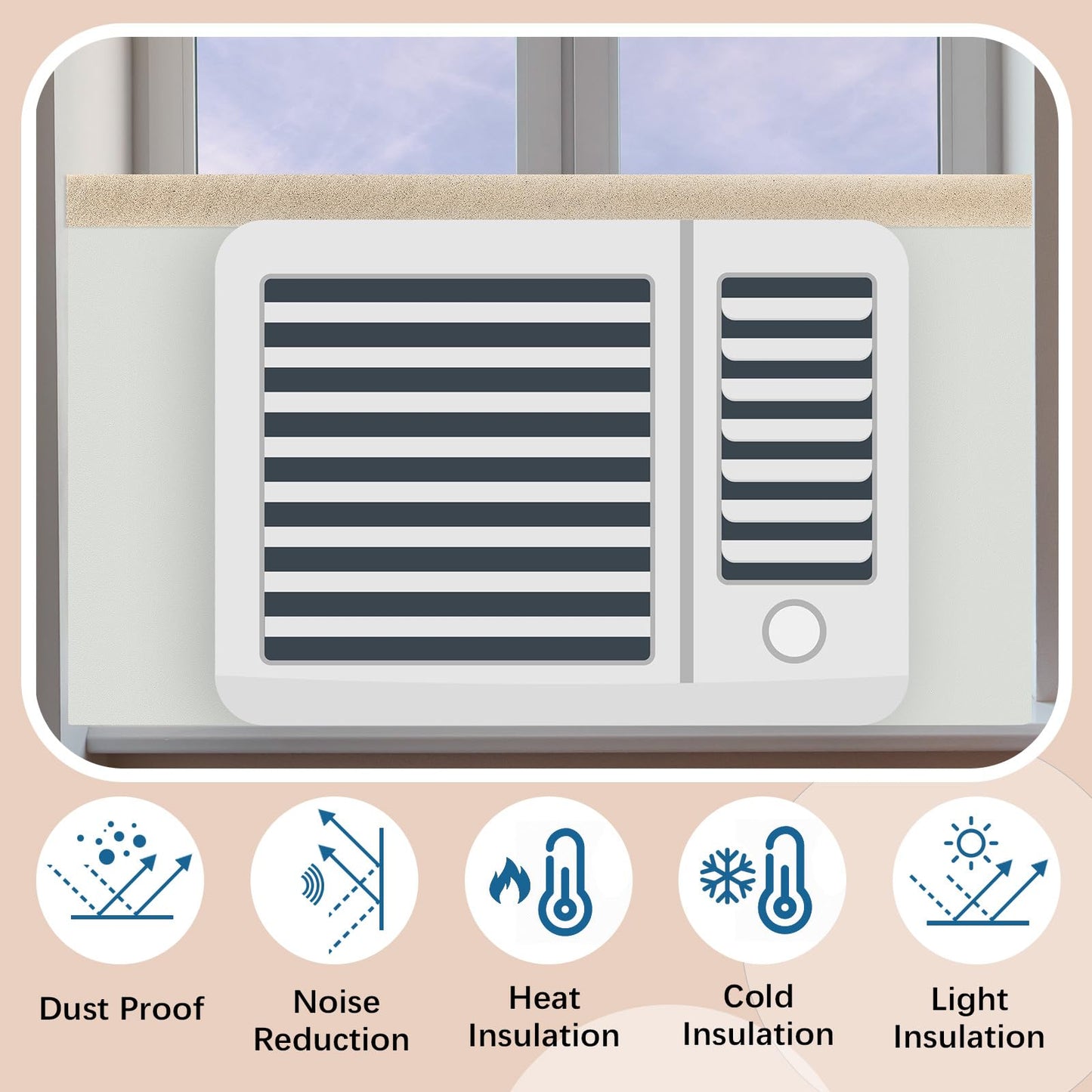 Pangda 4 Pcs 17 x 9 x 7/8 Inch Window Air Conditioner Insulated Foam Panels Insulation Winter Ac Side Surround Panels Kit with Top Seal Strip for Summer and Winter Indoor (Beige)