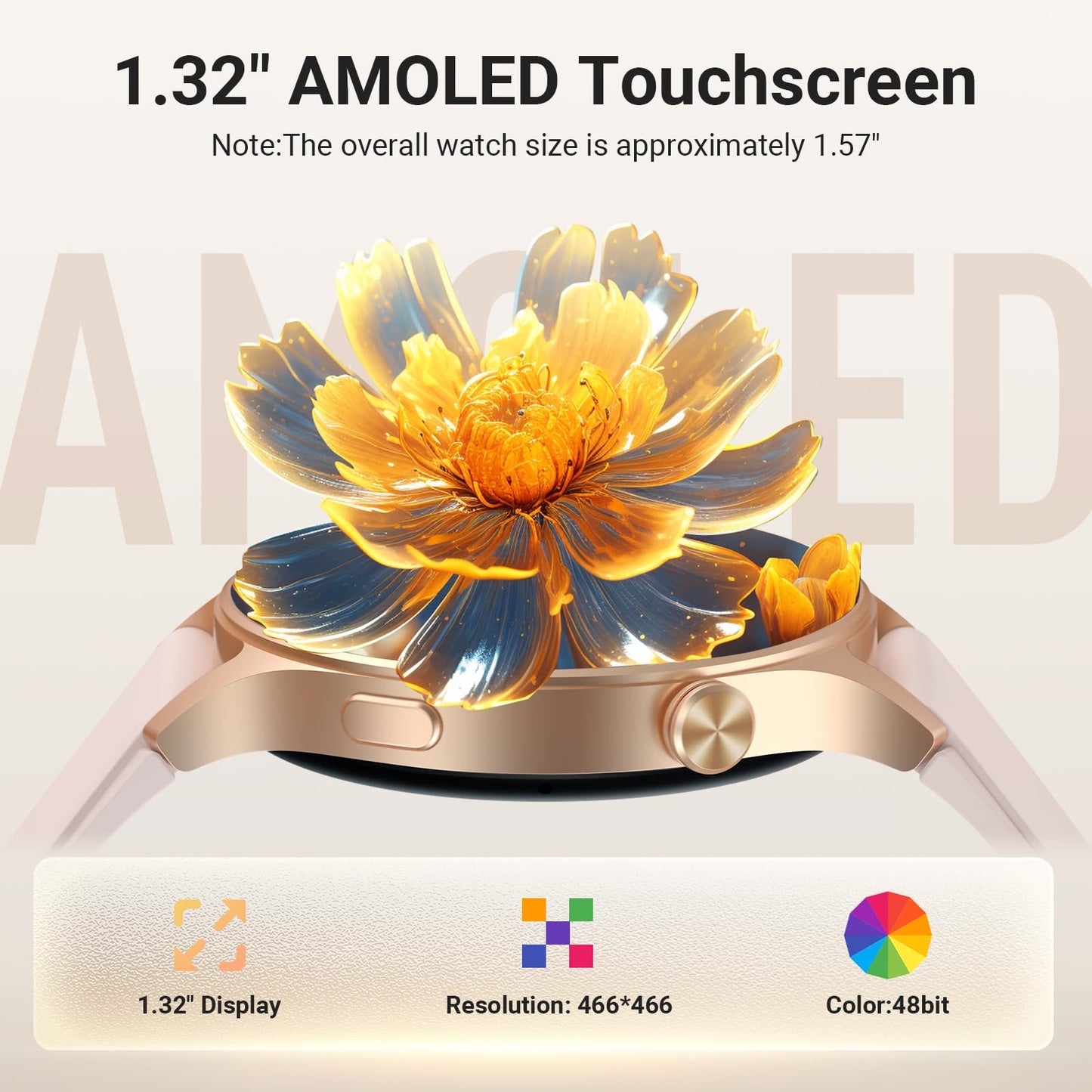 Fitpolo Smart Watch for Women,1.3" AMOLED Touchscreen Fitness Tracker, Make/Answer Calls, Heart Rate SpO2 Monitor, 3ATM Waterproof, Sleep & Activity Tracking Smartwatch for Android Phones iPhone