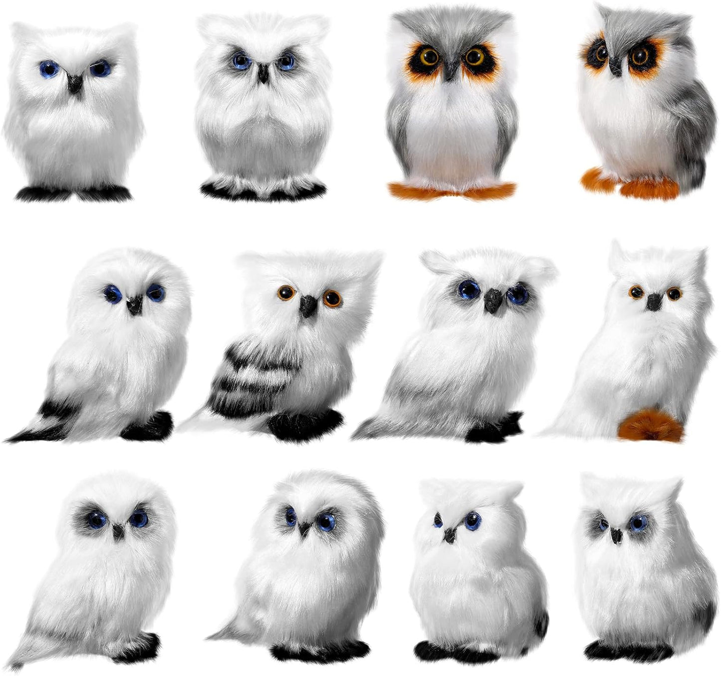 Sratte Christmas Owl Ornament - Cute Furry Hanging Decorations for Tree | 12 Pcs White Set
